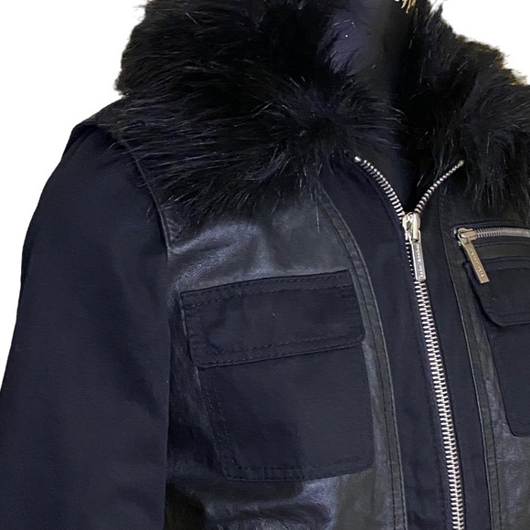 MICHAEL Michael Kors Black Leather and Fabric Moto Jacket - Picture 2 of 7